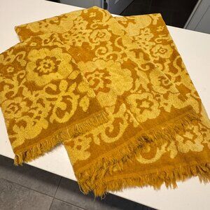 Vintage 1970s Drylon Towels Set of 3 Gold Floral Pattern 2 bath 1 hand *read*